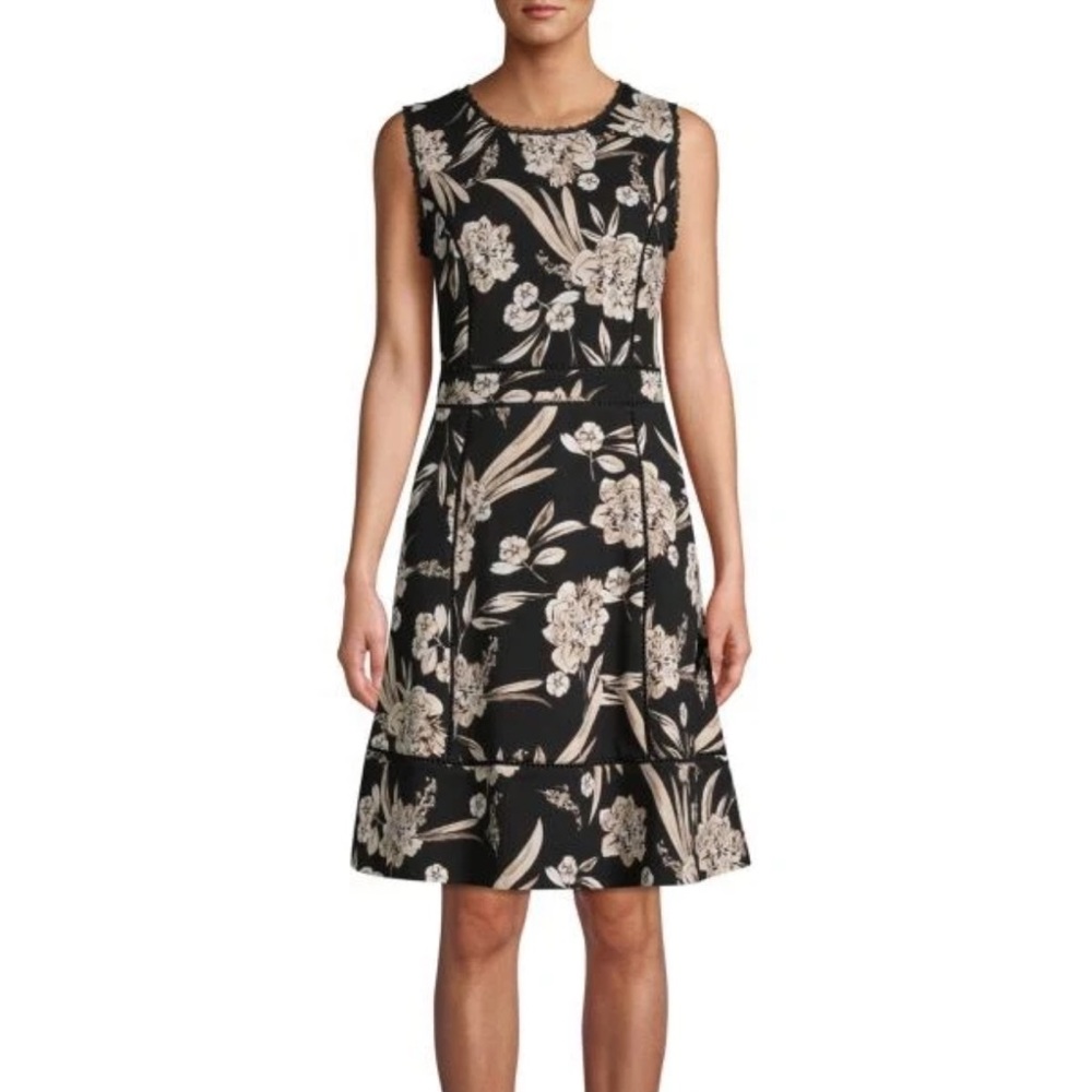 NWT KARL LAGERFELD PARIS Floral A-Line Dress Sz 10 Black Sleeveless Lace Detail
